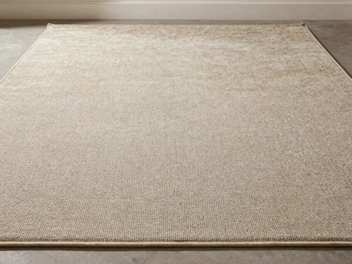 Finished contract-grade carpet and area rug laid flat in a clean